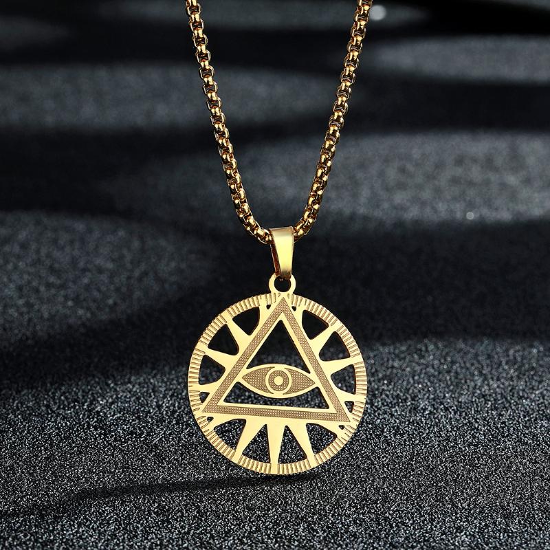 

Pendant Necklaces All-Seeing-Eye Of Providence Illuminati Pyramid Charm Necklace Round For Men Women Stainless Steel Jewelry