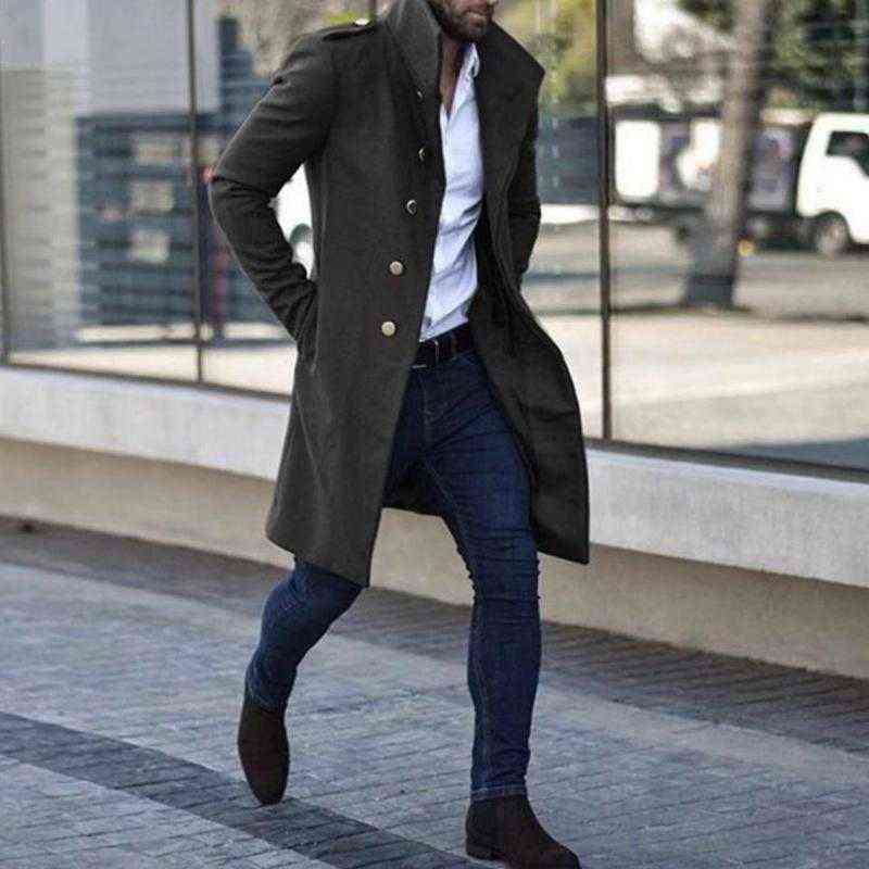 Men's Wool & Blends Men Vintage Turn-down Collar Button Long Sleeve Coats For Streetwear Business Casual Winter Solid Warm Woolen Jackets Co