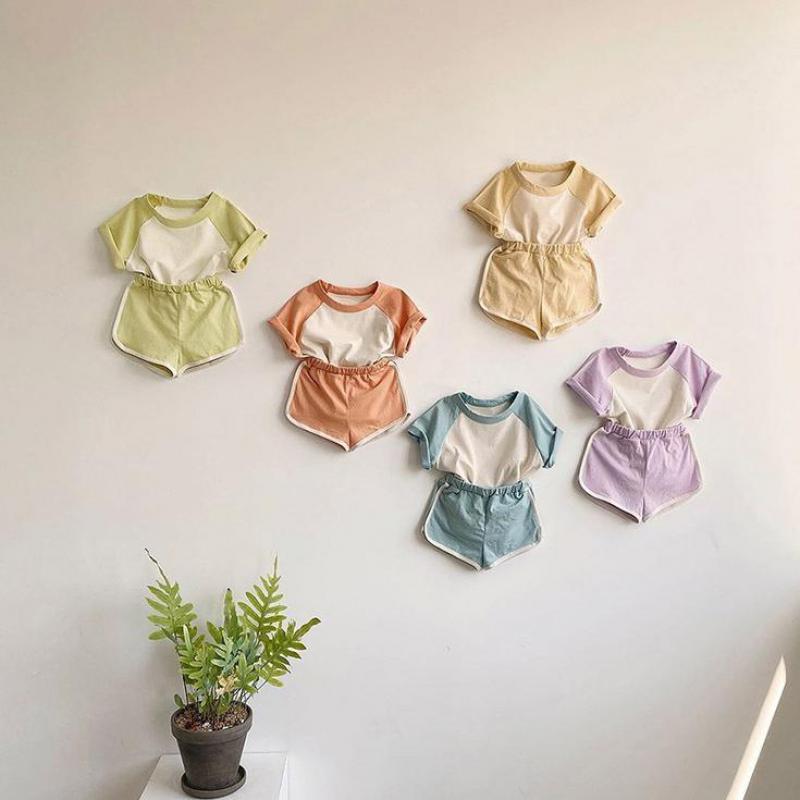 

Clothing Sets Summer Toddler Baby Boy 2pcs Outfits Infant Girl Patchwork Short Sleeve T-shirt And Shorts Cotton Clothes SuitClothing, Orange