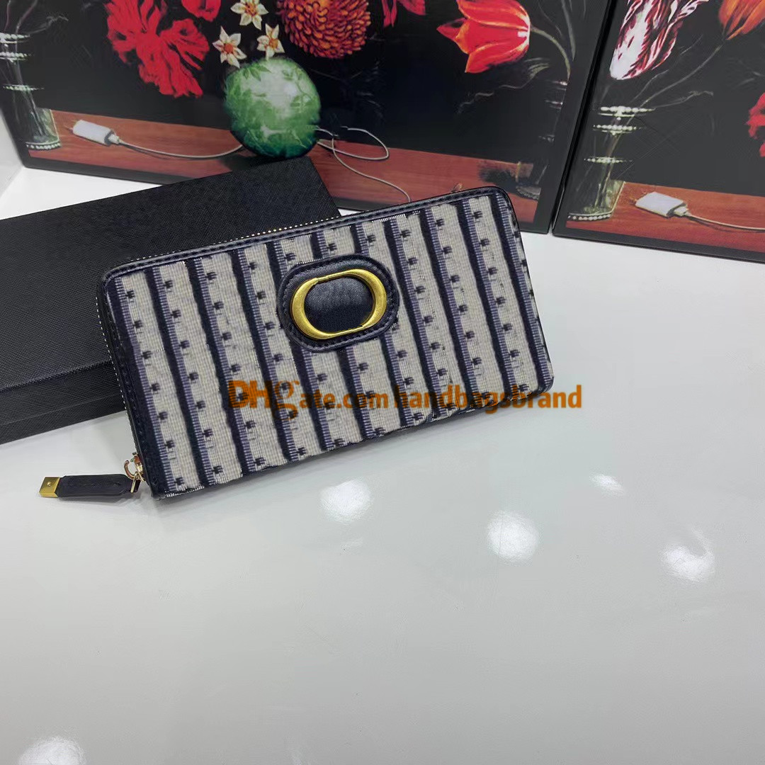 

Oblique hot printing embroidery wallet women men D zipper long purse designer leather canvas luxury printing retro wallet Card bag Card holders zero wallet