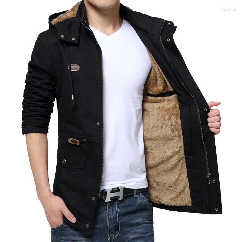 

Men's Trench Coats Winter Parka Jackets Men Casual Warm Thicken Windproof Military Overcoat Mens Hooded Fleece Outwear Velvet Multi-pocketMe, Black