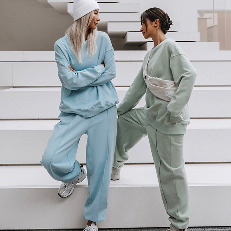 

Active Sets 2 Piece Sets Women Tracksuit Fleece Suits Casual Female Sweatshirts And Jogging Pants Set Outfits Spring Autumn Sportswear Suit 220826, Light green