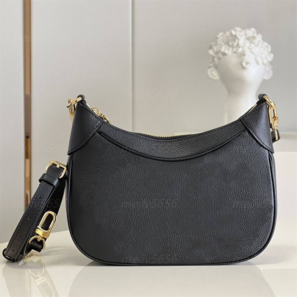 

New Row Cowhide Moon Goddess Bag Hobos Minimalist Underarm Bag, Black embossing