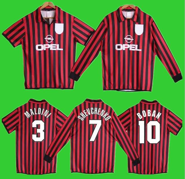 

1999 2000 ac MIlans Shevchenko Maldini retro soccer jersey 99 00 Bierhoff vintage classic Albertini Boban Gattuso football shirt, 99 00 home serie a jersey