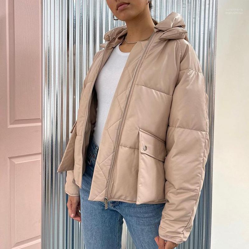 

Women's Down & Parkas Quinn Fashion Casual Hooded Women Elegant Solid PU Leather Coats Pockets Long Sleeve Cotton Jackets Ladies Kare22, Khaki