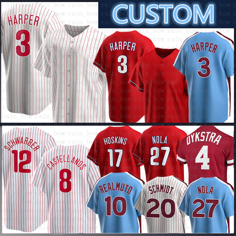 

Custom Phillies Baseball Jersey 3 Bryce J.T. Realmuto Harper Nick Castellanos Kyle Schwarber Rhys Hoskins Mike Schmidt Aaron Nola Lenny Adam Haseley Dykstra Camargo, Women(size:s-xxl)feichengren