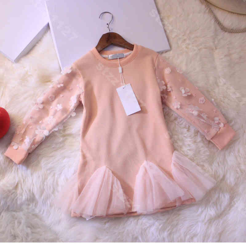 

Designer girls pink sweater dress shirt summer kids long sleeves solid lace skirts girl college cotton dresses dr logo brand Children clothes album a1, Difference supplement