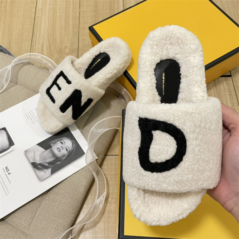 

4 Colors Women Mens Slippers Designer Flat Flip Flops Fashion Autumn Winter Plush Slipper Luxury Classic Letter Sandal Slides Lady Shoes, Grey