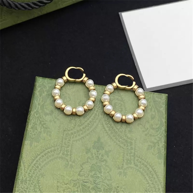 

Brand Designer Dangle Chandelier Earrings Pierced Fashion High Quality Double G Letter Gold Simple Classic Luxury Vintage Pearl Women Earring Jewelry Wholesale