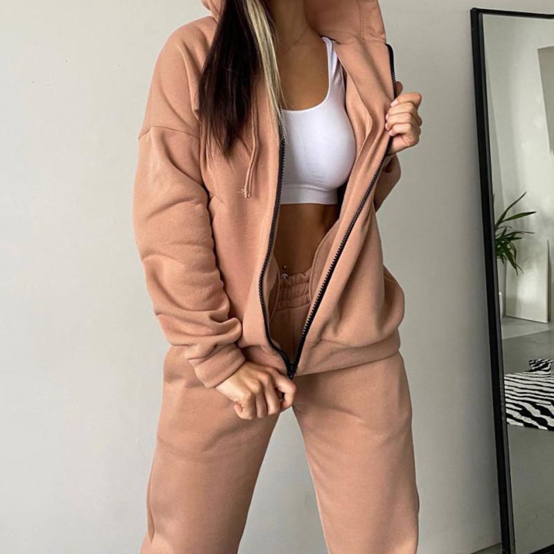 

Women' Two Piece Pants Spring Women Overalls Casual Zipper Pocket Hoodie Sweatshirts Loose Solid Sweatsuits Jogger Pant Sets With PocketsWo, Blue
