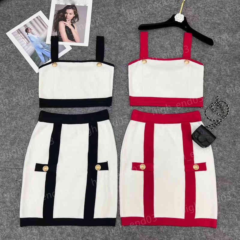 

Womens Knitt Two Piece Dress Designer Tracksuits Classic Brand C...el Simple Colorblock Camisole Skirt Sets 2 Colors Women Clothing Luxury Apparel