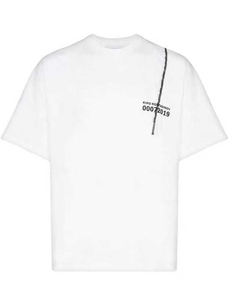 

Men' T-Shirts Kiko kostadinov deconstructed ribbon line splicing casual simple loose print short sleeve t-shirt men' and women' fashion, White