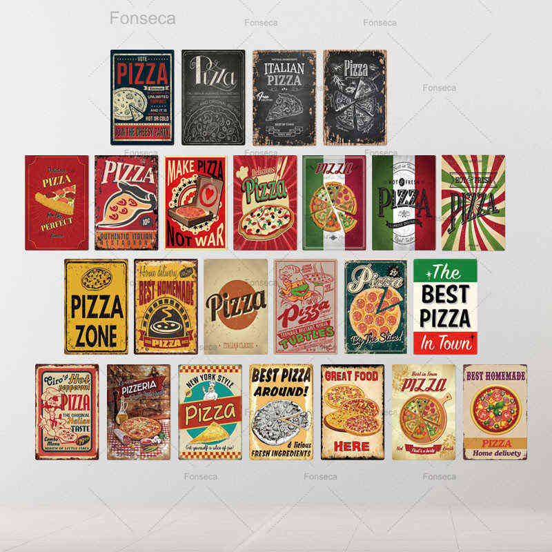 

Pizza Metal Sign Vintage Tin Sign Plaque Vintage Retro Wall Decor For Cafe Bistro Restaurant Pizza Zone J220813