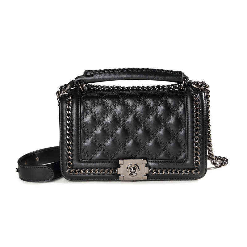 

Bag female 2022 new fashion small fragrance Lingge chain bag leather handbag versatile One Shoulder Messenger s, Black trumpet