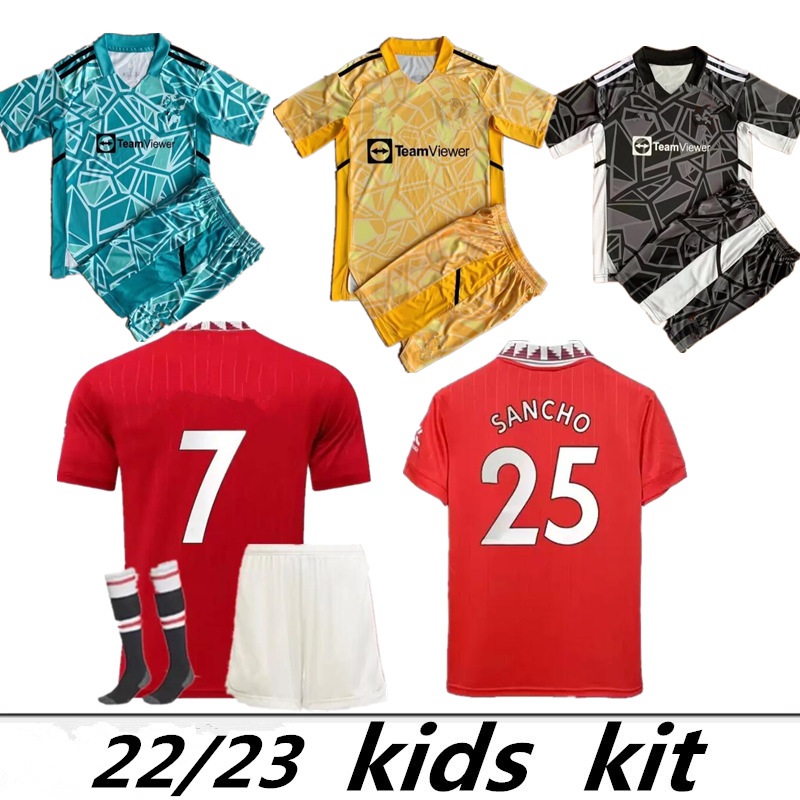 

22 23 SANCHO goalkeeper soccer jerseys Fans version MAN BRUNO FERNANDES POGBA RASHFORD football shirt UTD 2022 2023 men kids kit sets socks youth #1 De Gea, Army green