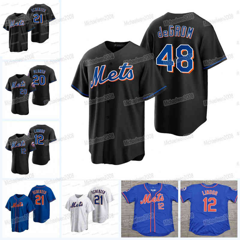 

12 Francisco Lindor Mets 2022 Jersey Max Scherzer Jacob deGrom Pete Alonso Starling Marte J.D. Davis Jeff McNeil Eduardo Escobar Edwin Diaz, Men flex base