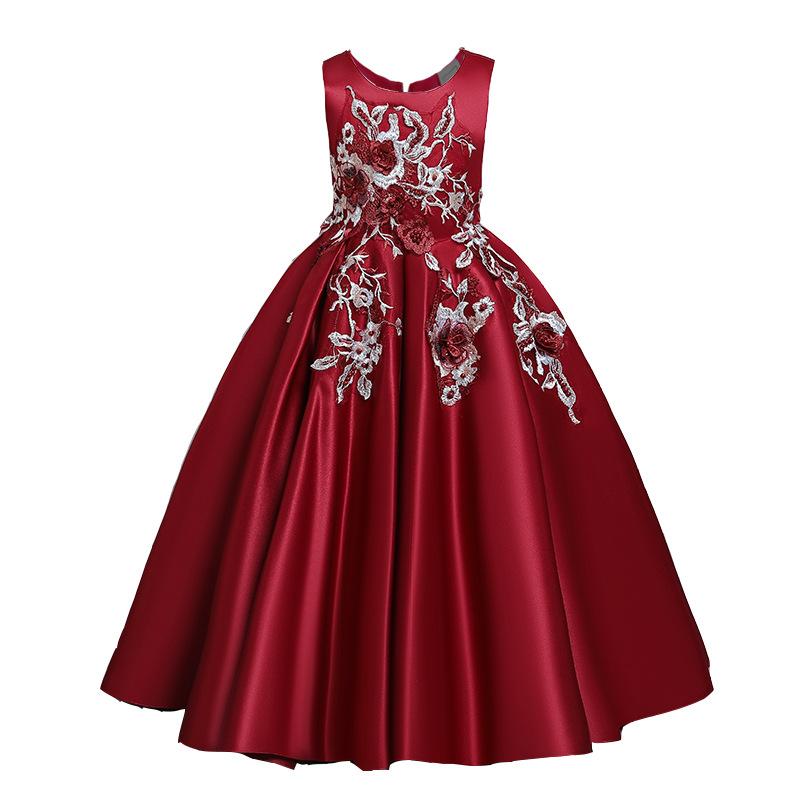 

Girl's Dresses High Quality Embroidery Girls Princess Dress Long Evening Party Kids For Wedding Gown Children ClothesGirl's, Rose