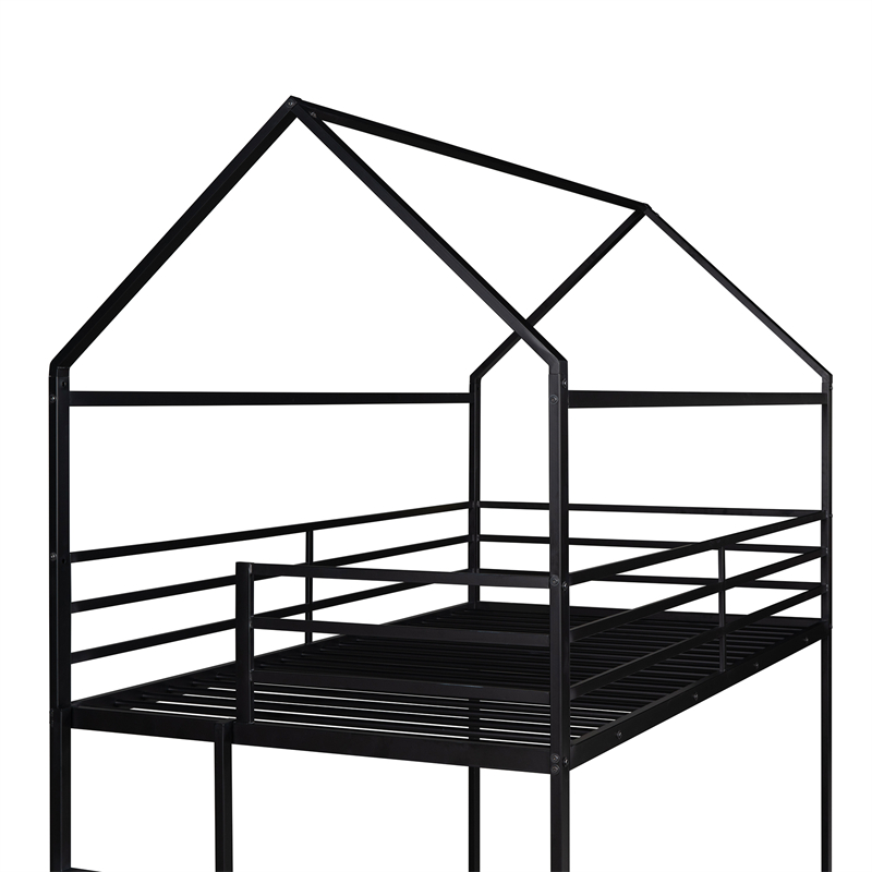 

New arrivals Bedroom Furniture Bunk Beds for Kids Twin over Twin House Metal Bed Frame Built-in Ladder No Box Spring Needed black