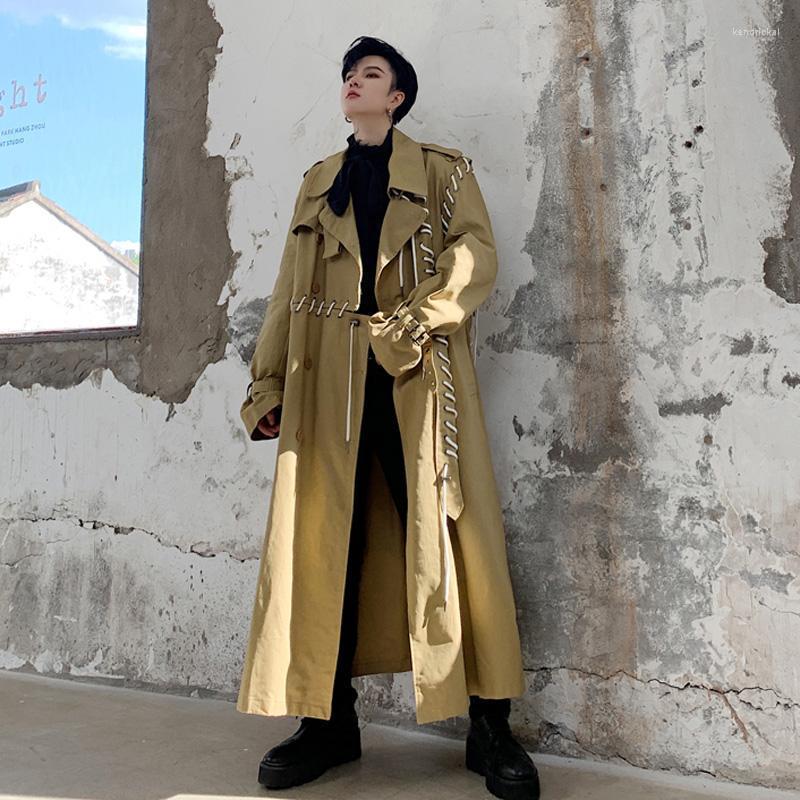 

Men' Trench Coats 2022 Good Quality Drawstring Patchwork Long Coat Men Hip Hop Korean Fashion Winter Jacket Gabardina Hombre Kend22, Black