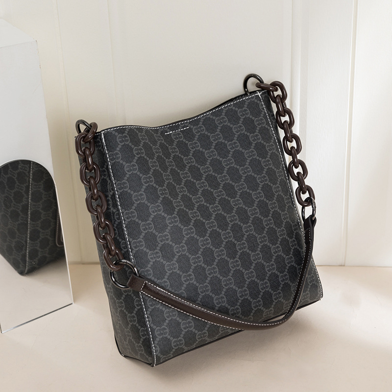 

Wholesale this yea popular printed leathers shoulder bags simple polka dot retro Tote bag vertical two-piece fashion handbag personality contrast leather backpack, Coffee-187