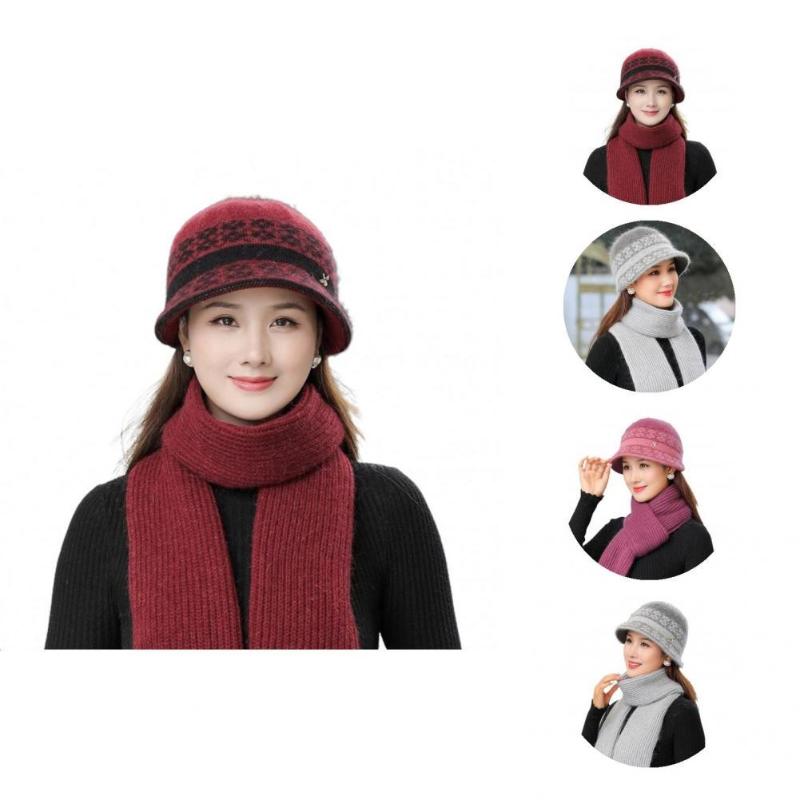 

Visors Practical Bucket Hat Thickened Reusable Stylish Middle Ages Cap Scarf Winter 2Pcs/Set, Grey