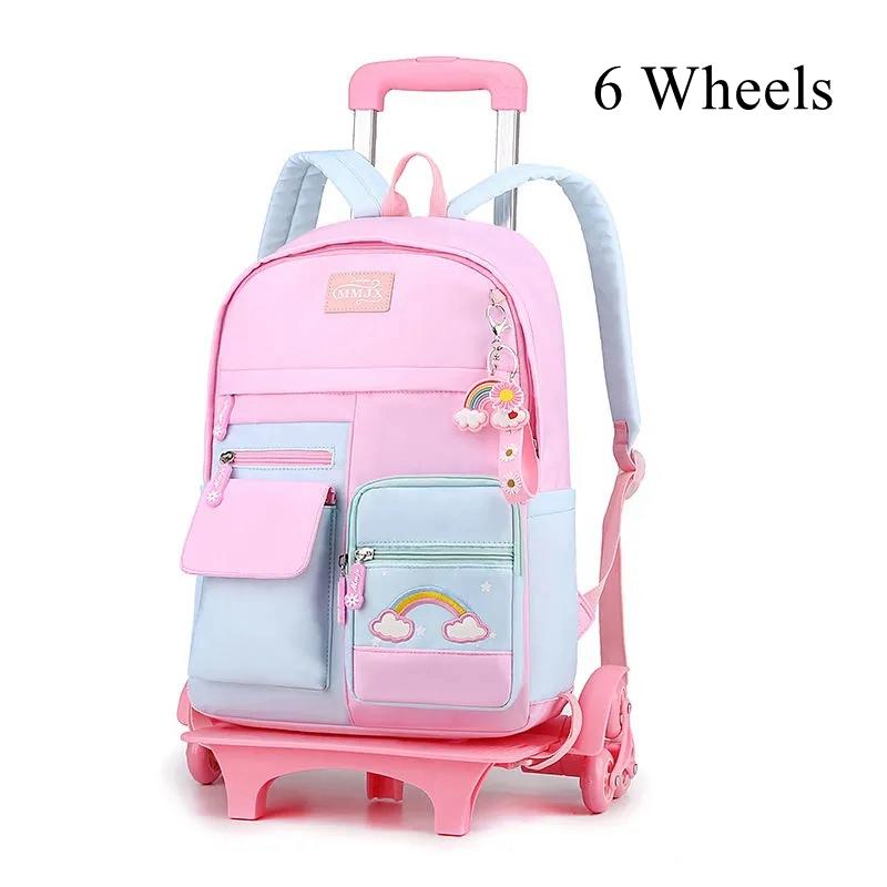 

School Bags Trolley Backpack Bag For Girls Kids Rolling Wheeled With Wheels Bookbag, 6 wheels