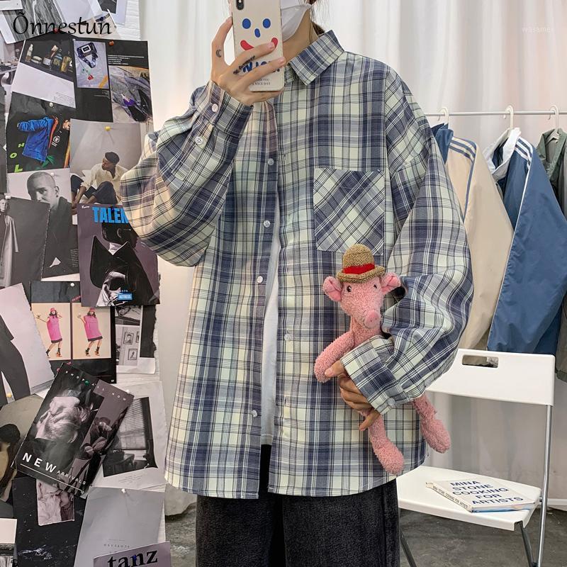 

Onnestun Hip Hop Lattice Men's Shirt 2022 Spring Long Sleeve Harajuku High Quality Shirts Men Casual Man Tops, Gray