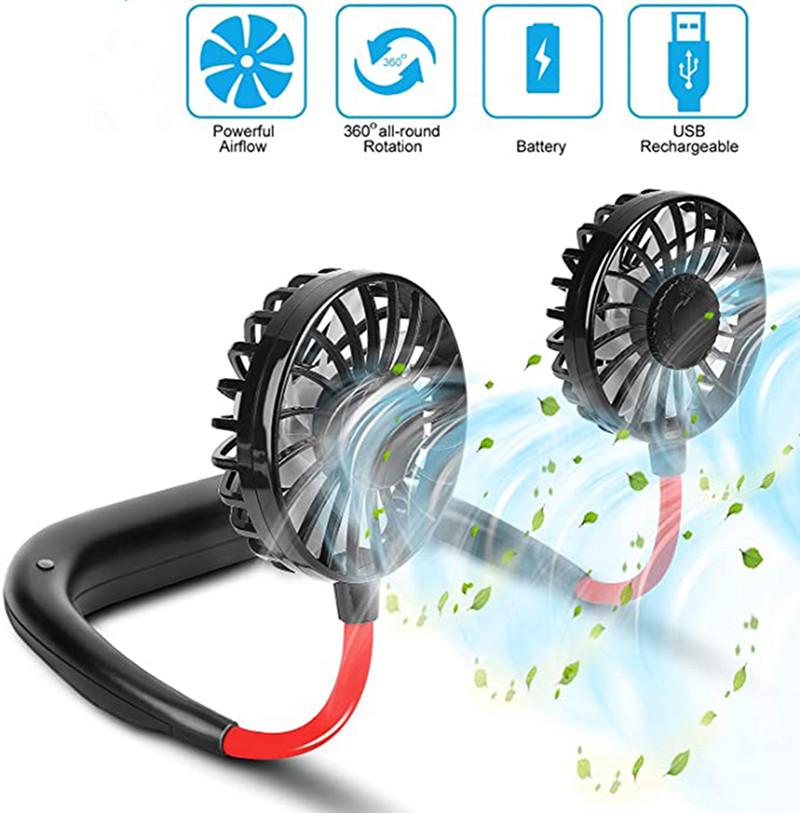 

USB portable fan cooling fan hands-free neck hanging rechargeable mini sports 3-speed adjustable home office use
