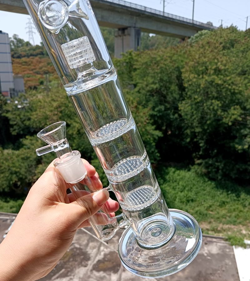 

18 inch Clear Glass Water Bong Hookahs with Honeycomb Fliters Tire Perc Female 18mm Smoking Pipes