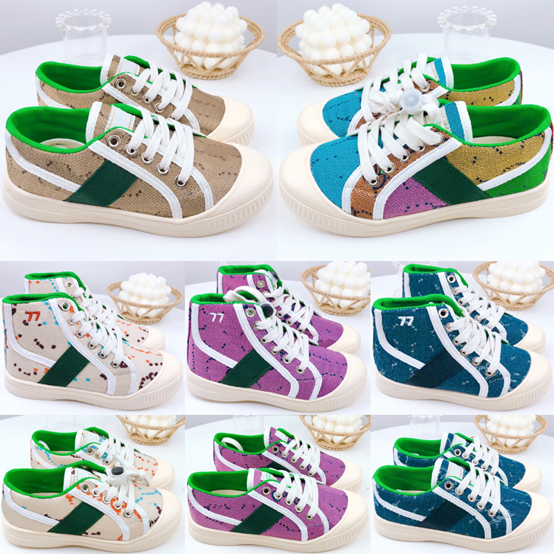 

Top 1977s Toddler Kids Tennis Sneakers High Low Cut Boys Girls Beige Ebony Multi Blue Purple Children Canvas Casual Shoes Size 26-37, #007