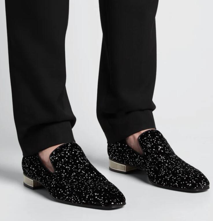 

Men's dress shoes flats designer sneaker red sole loafer oxfords flat Colonnaki Flat Black Velvet Leopard Red-Sole Glitter Velour Loafers 38-46 with obx
