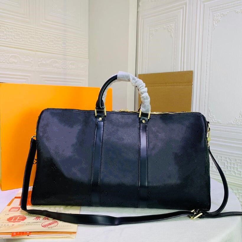 

Man Top Quality Travel Bag Luxurys Designers Handbags Sport Outdoor Duffel Bags Large Dapacity Embossing Luggage Tote Bags, Black 50*25*30cm
