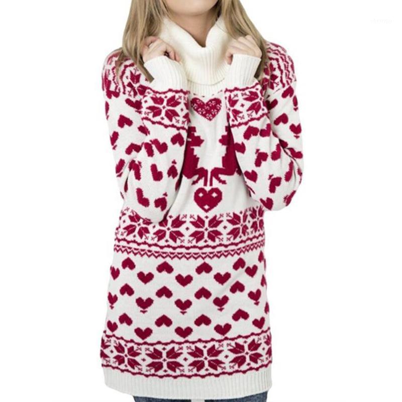 

Women' Sweaters Women Christmas Elk Love Printed Sweater Long Sleeve Casual Loose Knitted Pullover Jumper Fashion Mini Dress Xmas Top Knitw, Green