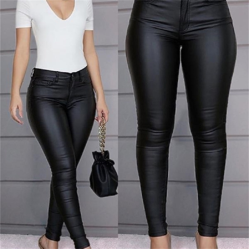

Women' Pants Capris Female Leather Leggings Girl Solid Small Feet Fashion Stretch Trousers Slim Fit Autumn High Waist Casual 220826, Black
