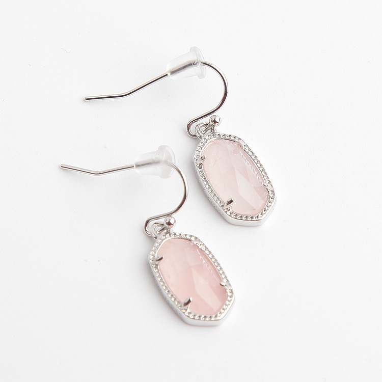 

Pink Quartz Drop Earrings Dangles in Gold & Silver with Cards