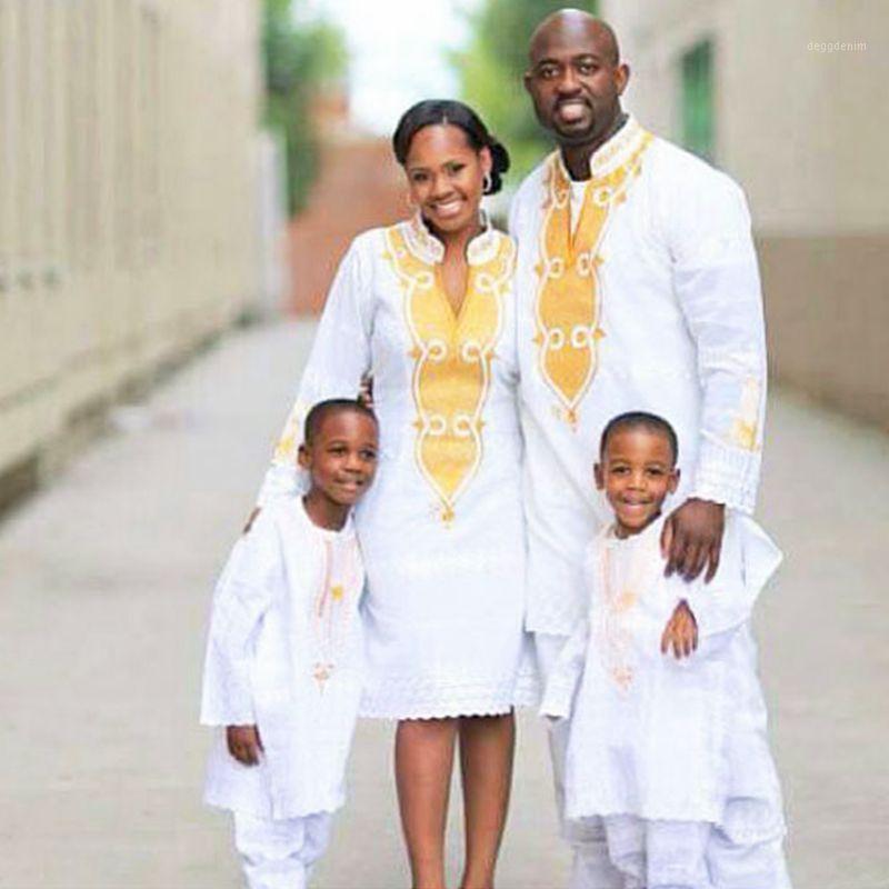 

H&D 2022 Traditional Mens Clothes African Clothing For Men And Women Couple Dress White Bazin Dashiki Embroidery Kid Boy