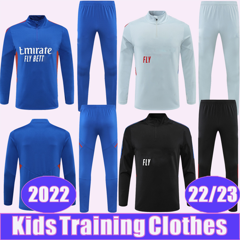 

2022 AOUAR DEMBELE PAQUETA Training Wear Kit Kids Suit Soccer Jerseys TOKO EKAMBI KADEWERE CHERKI BOATENG Child Half Zip Tracksuit Football Shirts, C1116g4137 2022 kids blue