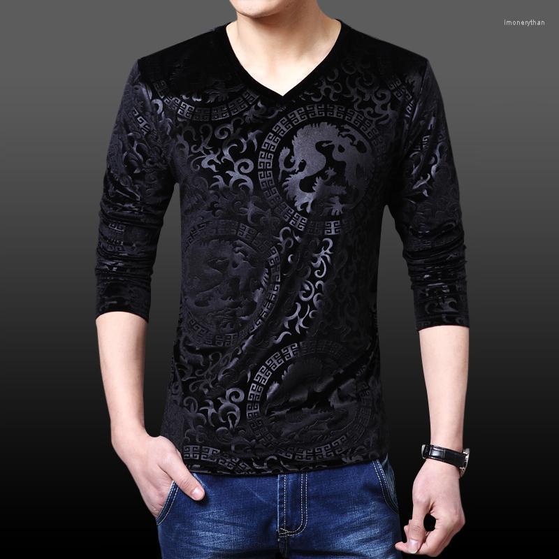 

Men's T-Shirts Chinese Style Dragon Pattern Print Fashion Luxury Long Sleeve T Shirt Spring 2022 High-quality Gold Velvet Men -4XLMen's Imo, As picture