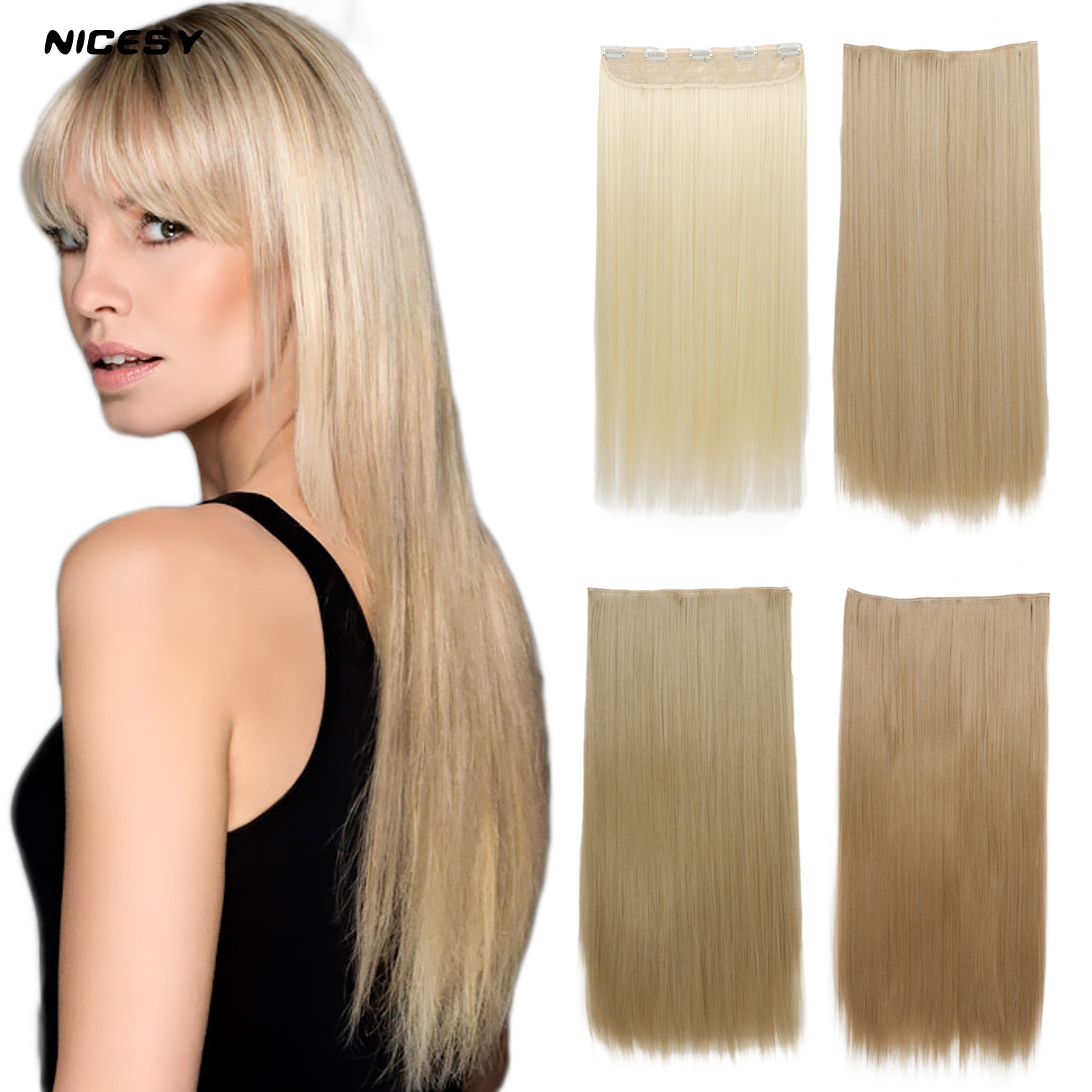 Costume Accessories Synthetic Long Straight Clip-in Extensions Styling Hair 22ince Women Fake Pieces Black Brown Blonde 5Pcs-image-773027109