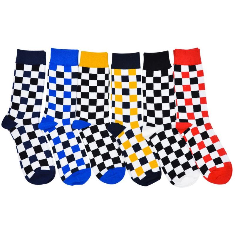 

Men's Socks Crew Cotton Happy Men British Style Harajuku Casual Designer Brand Fashion Novelty Lattice Art For Couple FunMen's