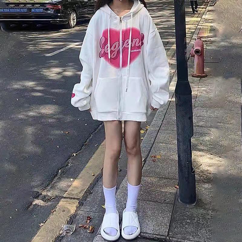 Women&#039;s Hoodies & Sweatshirts White Letter Graphic Kawaii Harajuku Women Blue Punk Alt Zip Up Sweatshirt Aesthetic Indie Y2k Korean Fashion-image-768959330