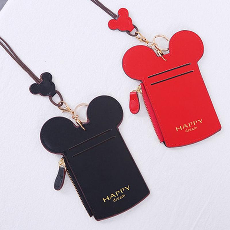 Porte-cartes charmant support mini couvercle pour le passeport en cuir PU en cuir de souris Écouteur d'oreille avec pendentif
