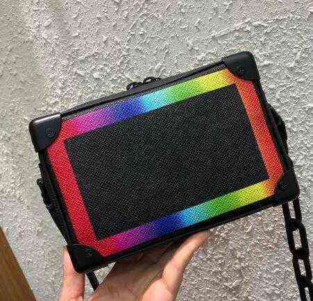 

7A+Newset Men Bags Rainbow Punk SOFT Box Purse Crossbody Bag Real Leather Cosmetic Flap Chain Bag Shoulder Messenger Handbags Clutch, Leather white