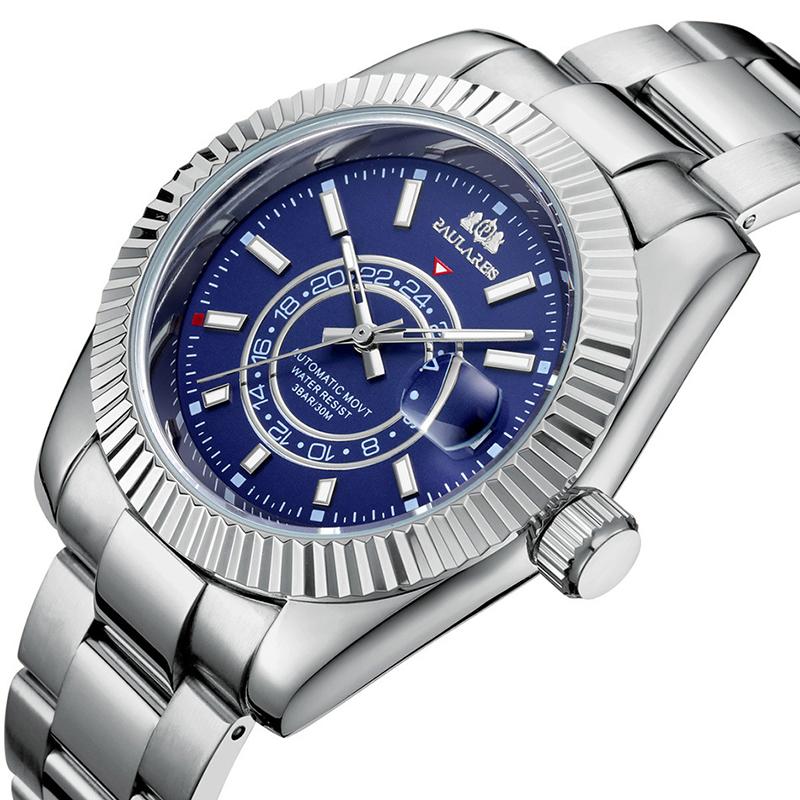 

Wristwatches Men's Mechanical Watches Top Watch Automatic Date Casual Fashion Stainless Steel Waterproof Luminous WatchesWristwatches Wr, Silver blue