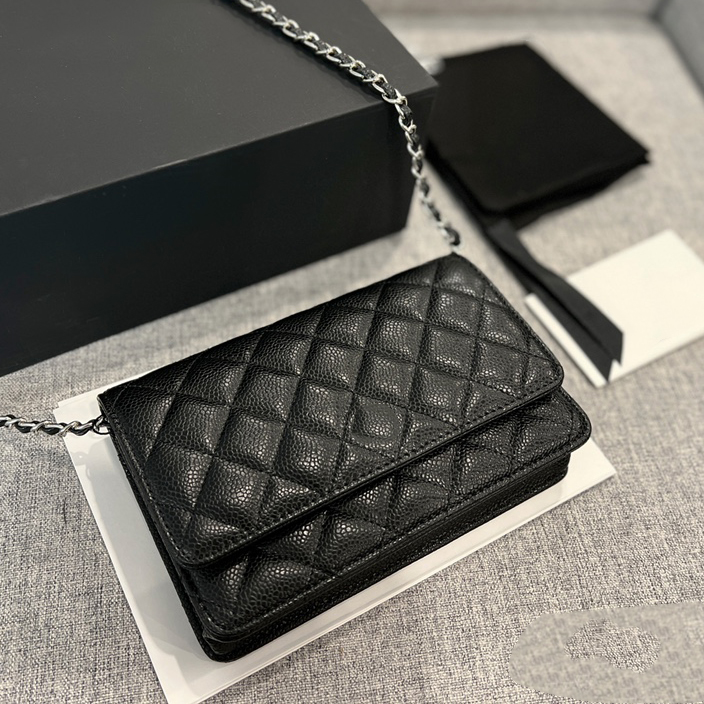 

Classic Black Mini Womens Purse Flap Bags Top Calfskin Quilted Plaid Gold Silver Metal Chain Shoulder Crossbody Designer Luxury Clutch Card Wallet Handbags 20x13CM, Box