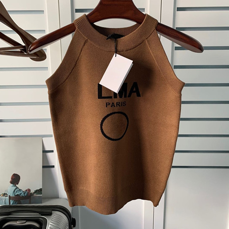 

Fashion Womens Knitted Tees Vest Jacquard Letter Solid Color t shirt High Quality Tee Size S, Extra shipping fee