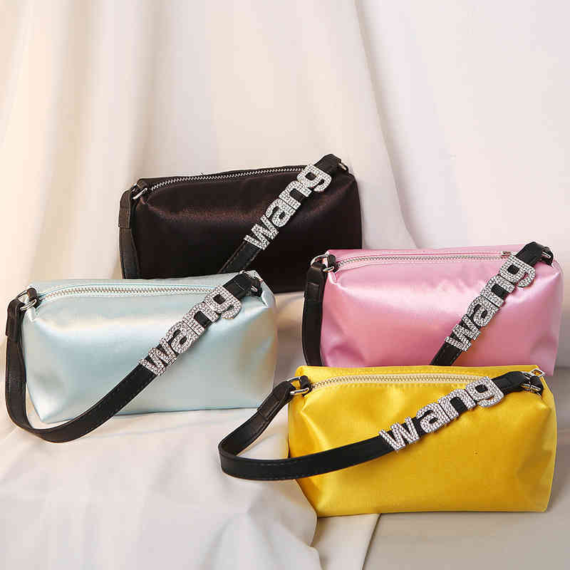 Handbags Bags Aw King Letter Rhinestone Summer Silk Satin Portable Small Square Korean Version Underarm Women's