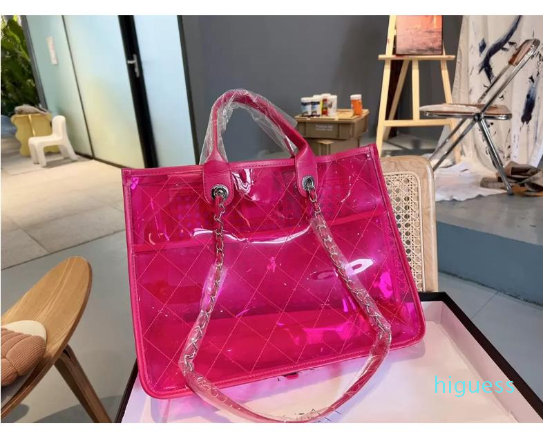 

Wholesale Newest Classic beach bags ladies designer candy bag Transparent leisure shopping bag design large capacity one shoulder six colors, Red