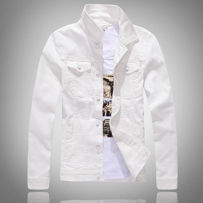 

Men's Jackets Fashion Men Denim Jacket Cowboy White Jeans Casual Slim Fit Cotton Coat Outwear Male ClothesMen's