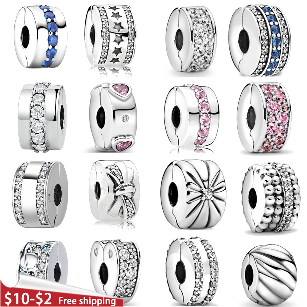

925 Sterling Silver Dangle Charm Shining Clips Beads Bead Fit Pandora Charms Bracelet DIY Jewelry Accessories